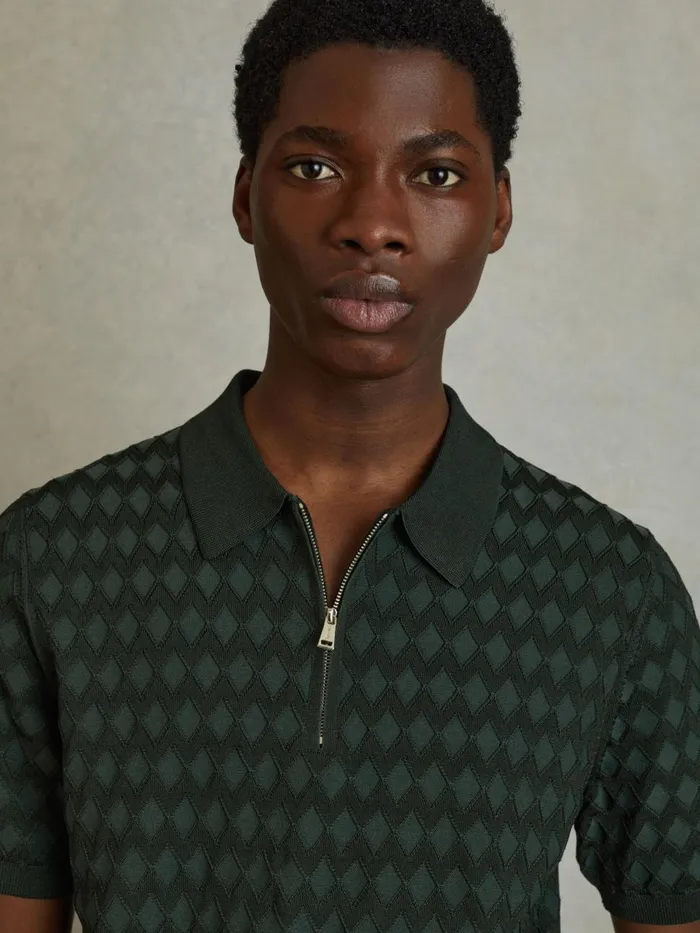 Men Reiss Polo Shirts Rizzo HalfZip Knitted Polo Shirt Emerald