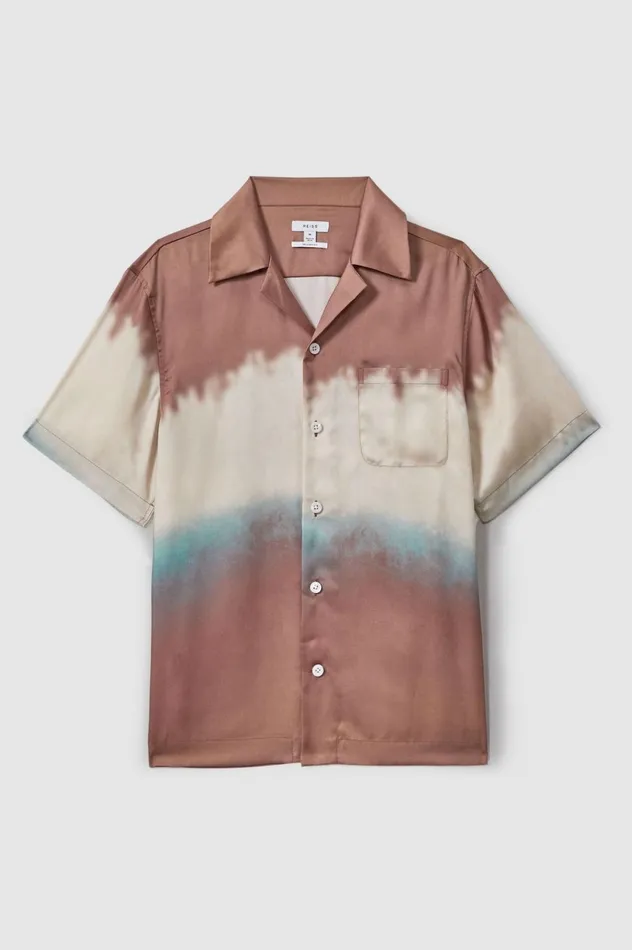 Men Reiss Shirts Evia Ombre Print Cuban Collar Shirt Tobacco