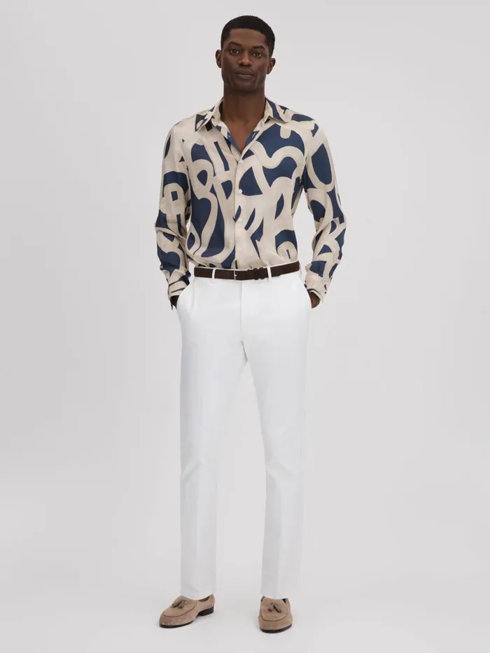 Men Reiss Shirts Jude Painted ButtonThrough Shirt Navyecru
