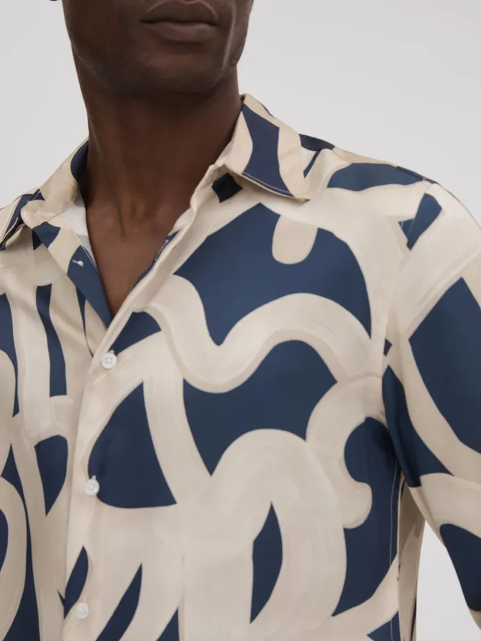 Men Reiss Shirts Jude Painted ButtonThrough Shirt Navyecru