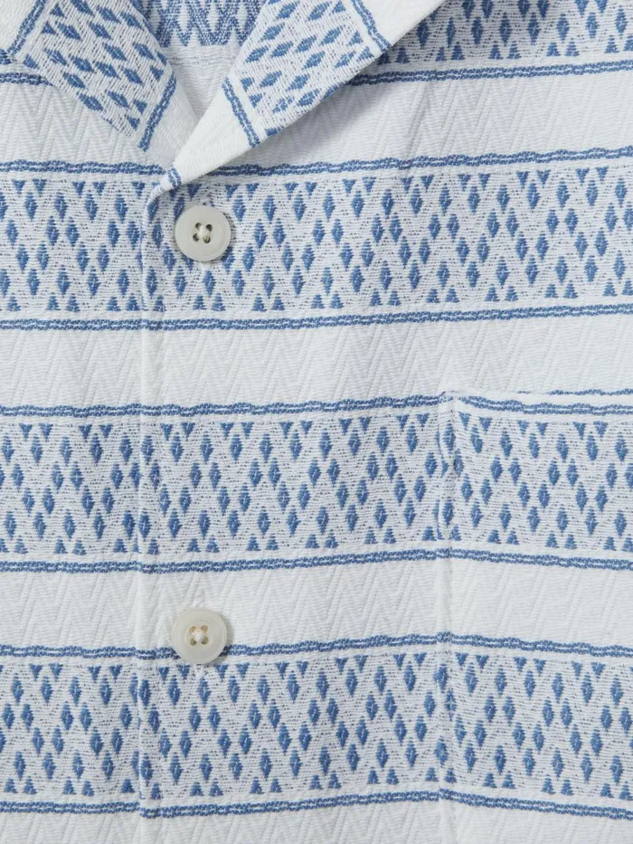 Men Reiss Shirts Kesh Herringbone Cuban Collar Shirt Whitesoft Blue