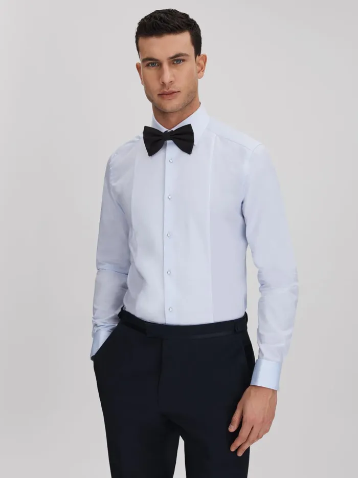 Men Reiss Shirts Marcel Slim Fit Cotton Marcella Tuxedo Shirt Soft Blue