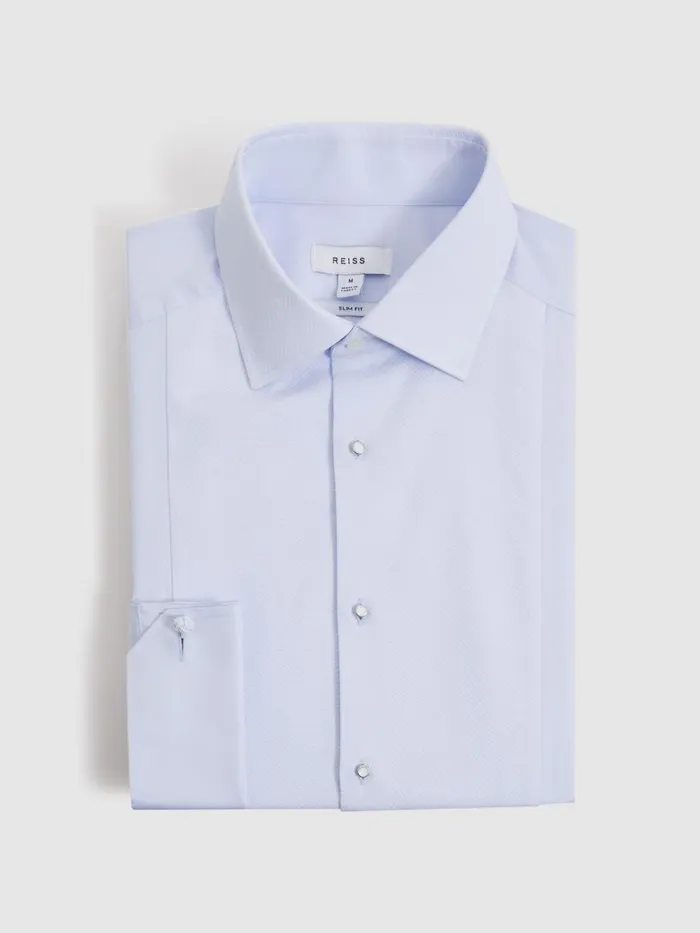 Men Reiss Shirts Marcel Slim Fit Double Cuff Dinner Shirt Soft Blue