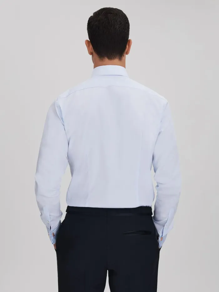 Men Reiss Shirts Marcel Slim Fit Double Cuff Dinner Shirt Soft Blue