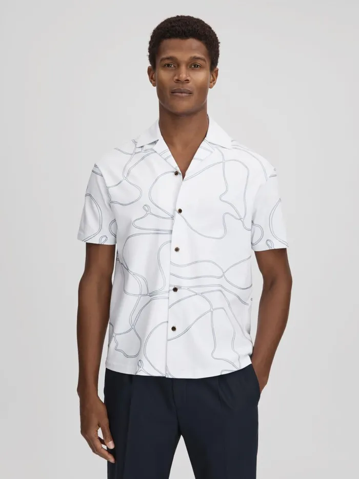 Men Reiss Shirts Menton Cotton Jersey Embroidered Shirt Whiteair Force Blue