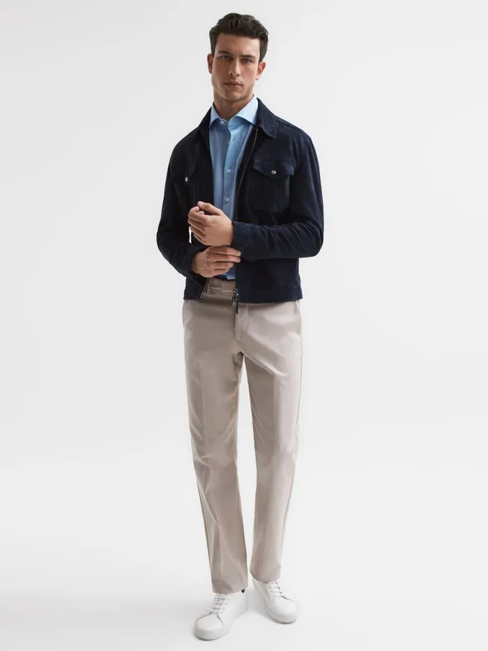 Men Reiss Shirts Nate Cutaway Collar Jersey Slim Fit Shirt Soft Blue