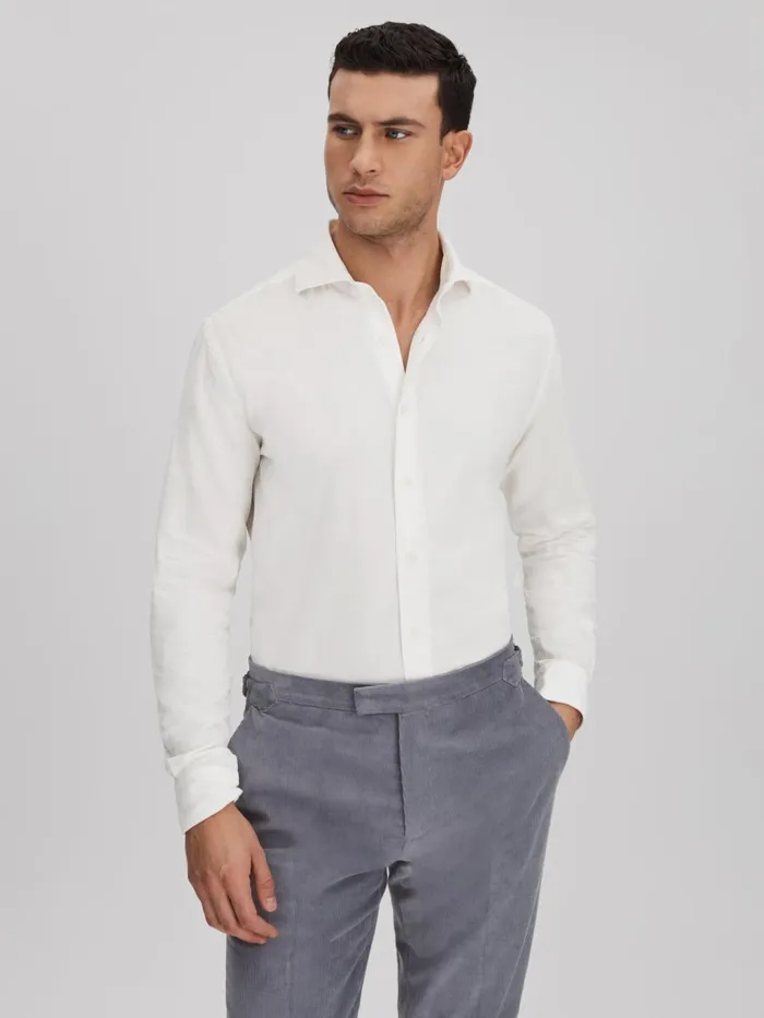 Men Reiss Shirts Vincy Corduroy Cutaway Collar Shirt Off White