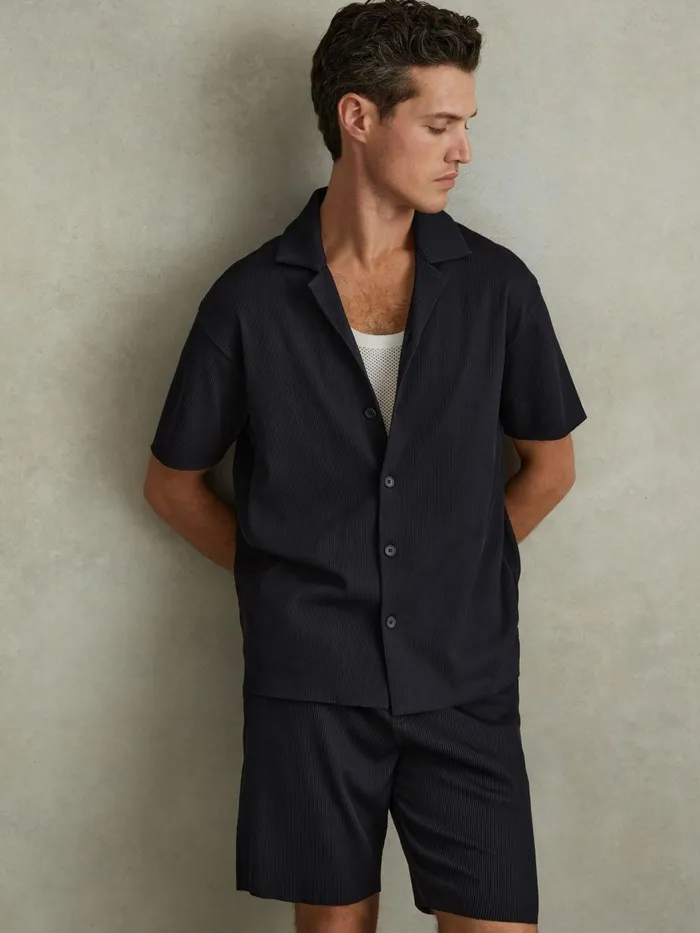 Men Reiss Shorts Conor Ribbed Elasticated Waist Shorts Navy