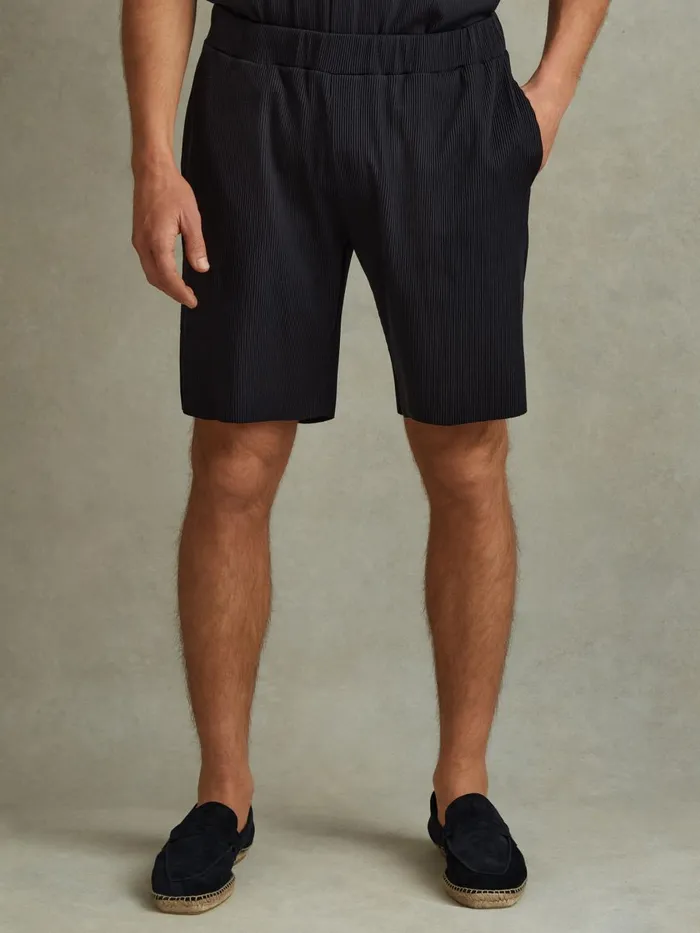Men Reiss Shorts Conor Ribbed Elasticated Waist Shorts Navy