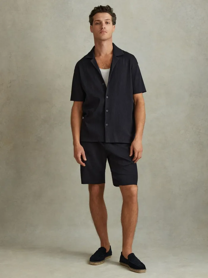 Men Reiss Shorts Conor Ribbed Elasticated Waist Shorts Navy