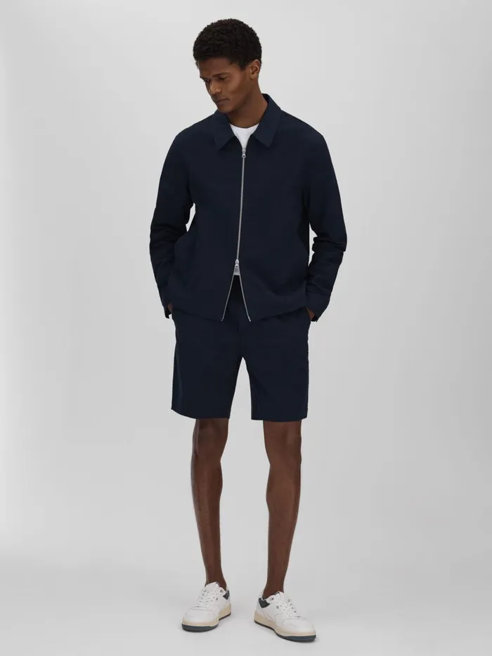 Men Reiss Shorts London Seersucker Shorts Navy