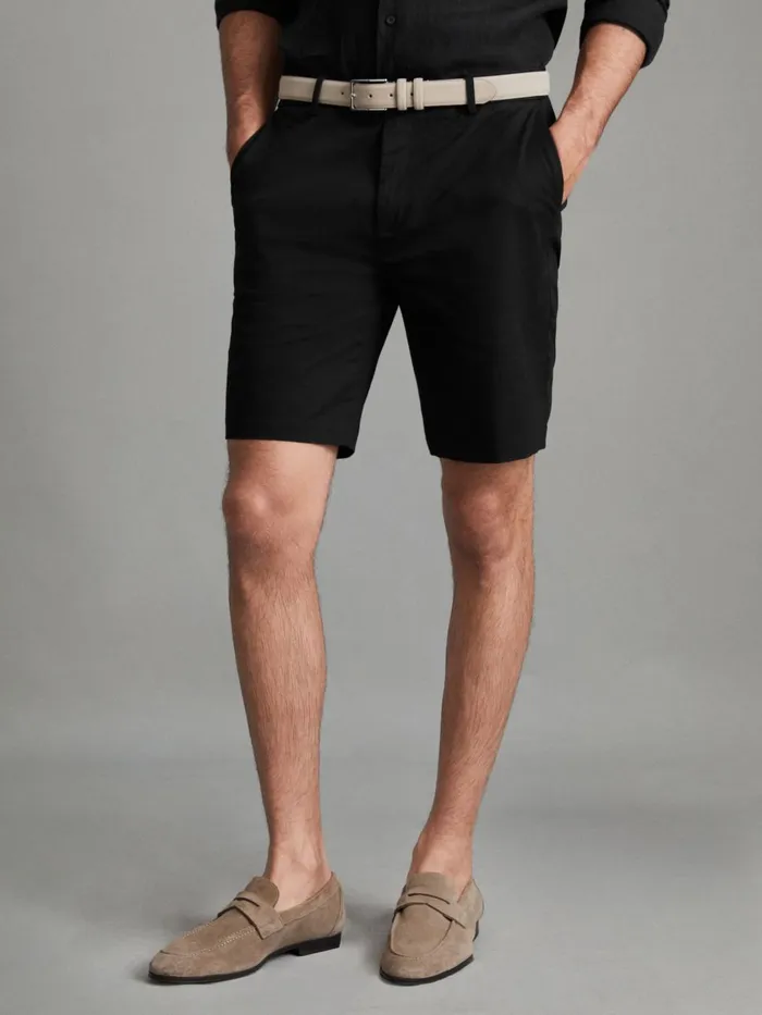 Men Reiss Shorts Wicket Modern Fit Cotton Blend Chino Shorts Black