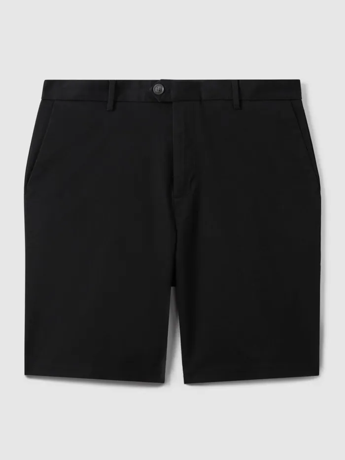 Men Reiss Shorts Wicket Modern Fit Cotton Blend Chino Shorts Black