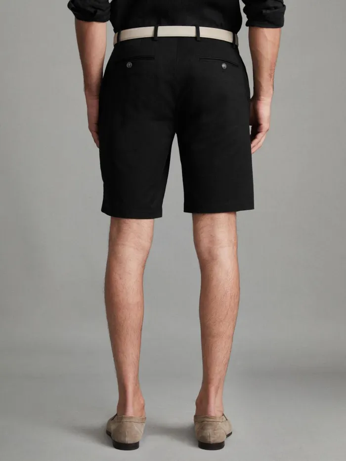 Men Reiss Shorts Wicket Modern Fit Cotton Blend Chino Shorts Black