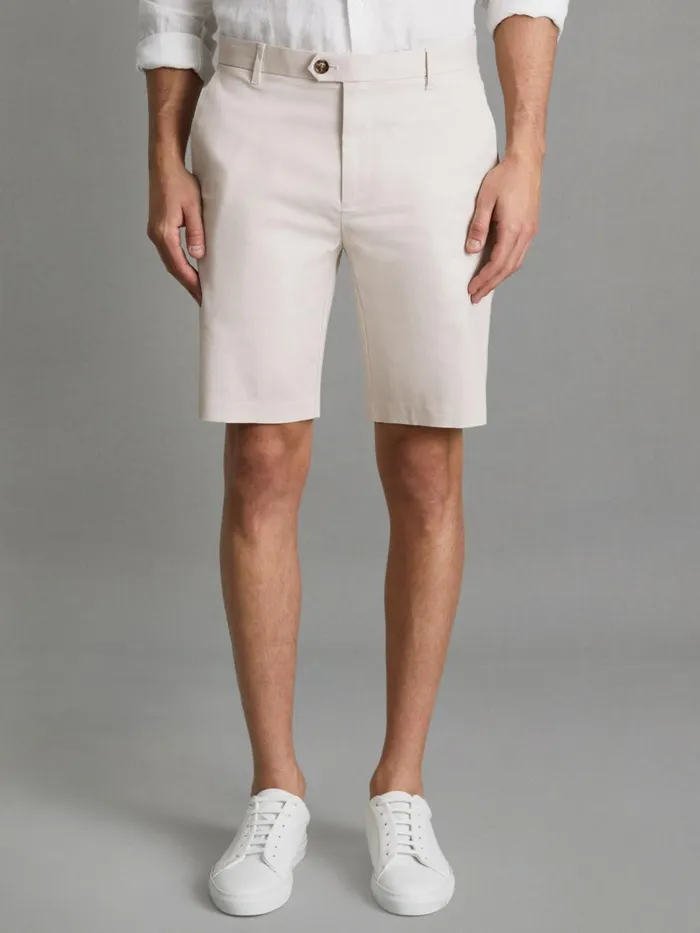 Men Reiss Shorts Wicket Modern Fit Cotton Blend Chino Shorts Chalk