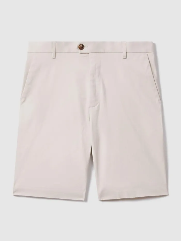 Men Reiss Shorts Wicket Modern Fit Cotton Blend Chino Shorts Chalk