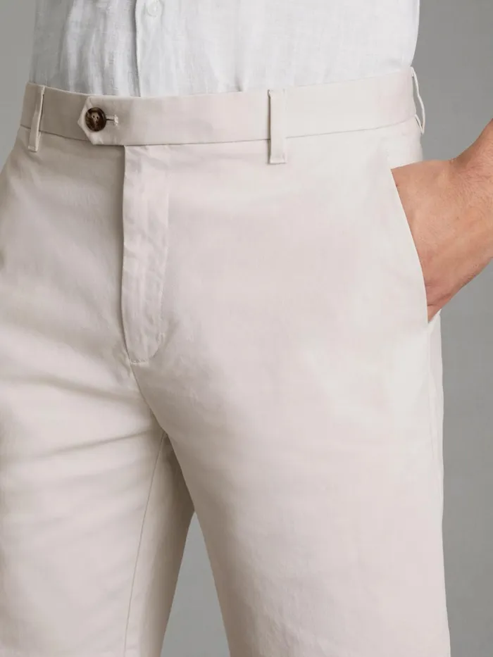 Men Reiss Shorts Wicket Modern Fit Cotton Blend Chino Shorts Chalk