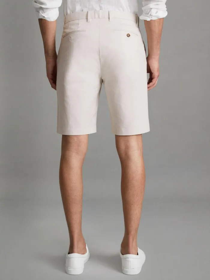 Men Reiss Shorts Wicket Modern Fit Cotton Blend Chino Shorts Chalk