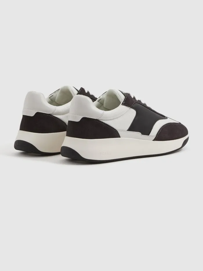 Men Reiss Sneakers Emmett Leather Suede Running Trainers Charcoal