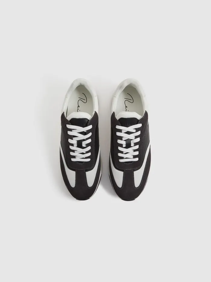 Men Reiss Sneakers Emmett Leather Suede Running Trainers Charcoal