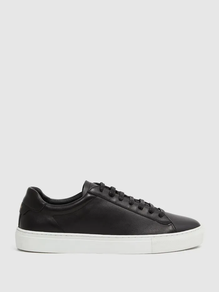 Men Reiss Sneakers Finley Leather Trainers Black
