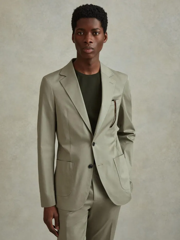 Men Reiss Suits and Tailoring Crawford Slim Fit Cotton Blend Single Breasted Blazer Sage Men Reiss Suits and Tailoring Crawford Slim Fit Cotton Blend Single Breasted Blazer Sage