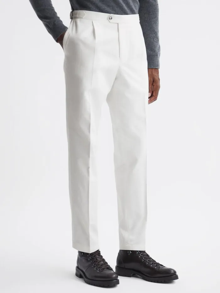 Men Reiss Suits and Tailoring Jacobson Slim Fit Adjustable Cotton Trousers Snow White Men Reiss Suits and Tailoring Jacobson Slim Fit Adjustable Cotton Trousers Snow White