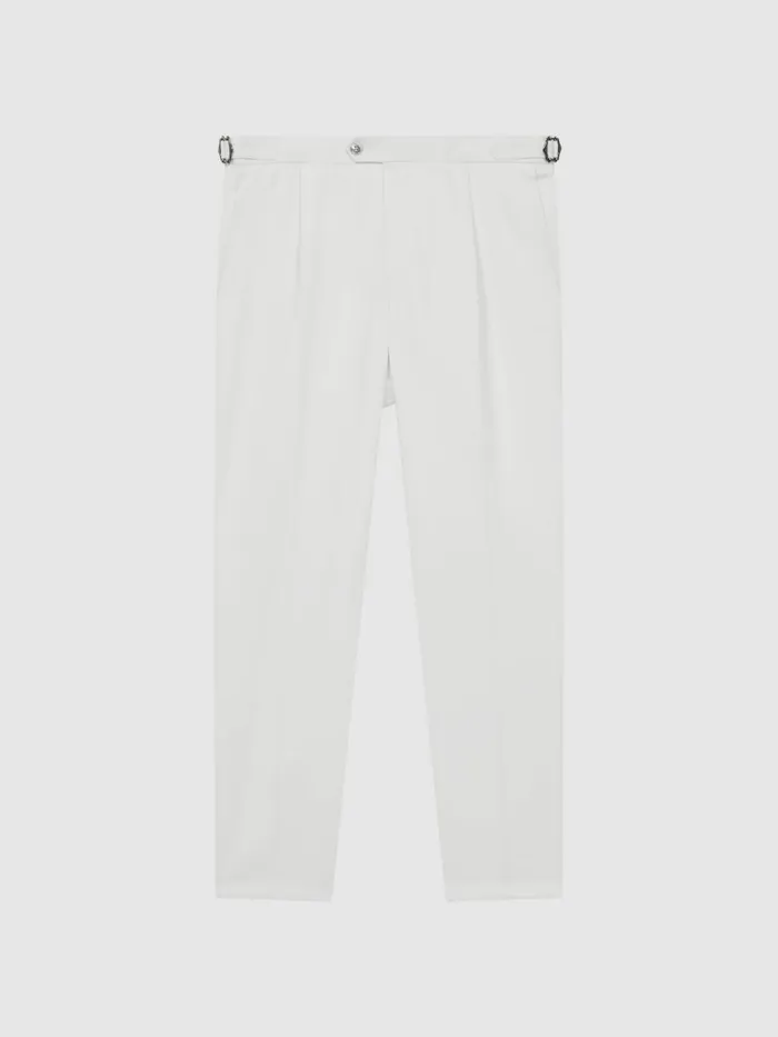 Men Reiss Suits and Tailoring Jacobson Slim Fit Adjustable Cotton Trousers Snow White
