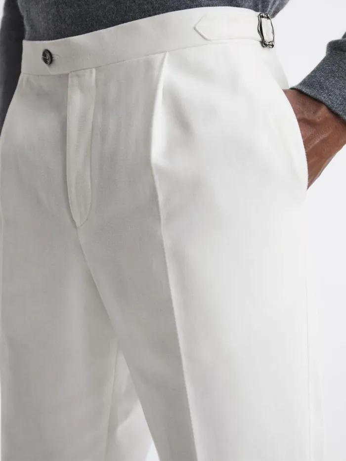 Men Reiss Suits and Tailoring Jacobson Slim Fit Adjustable Cotton Trousers Snow White