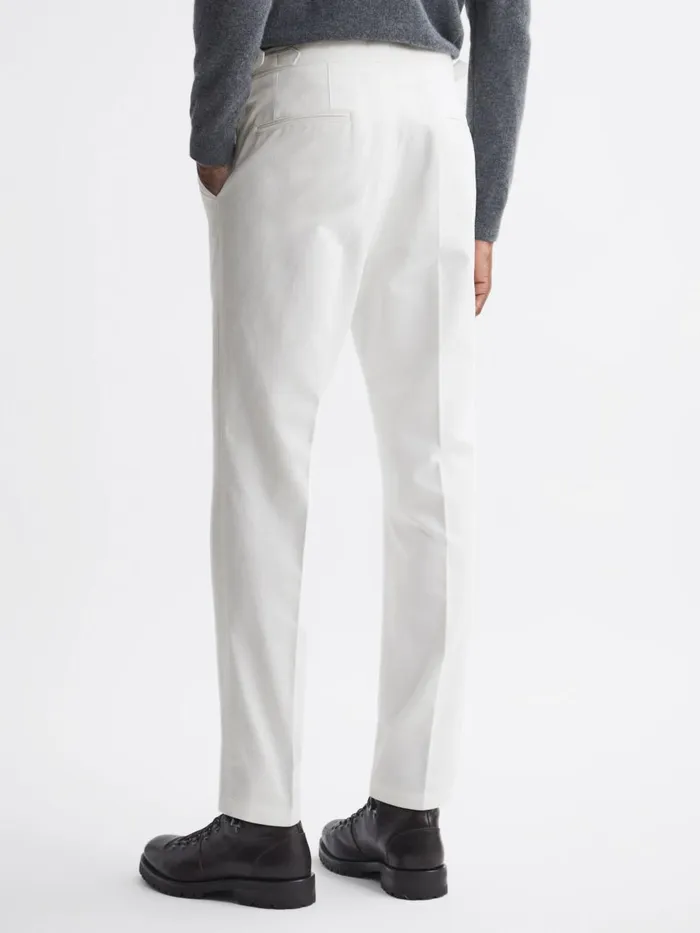 Men Reiss Suits and Tailoring Jacobson Slim Fit Adjustable Cotton Trousers Snow White