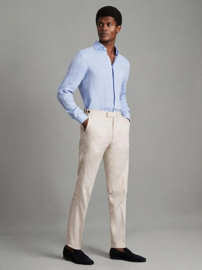 Men Reiss Suits and Tailoring Kin Slim Fit Linen Adjuster Trousers Stone