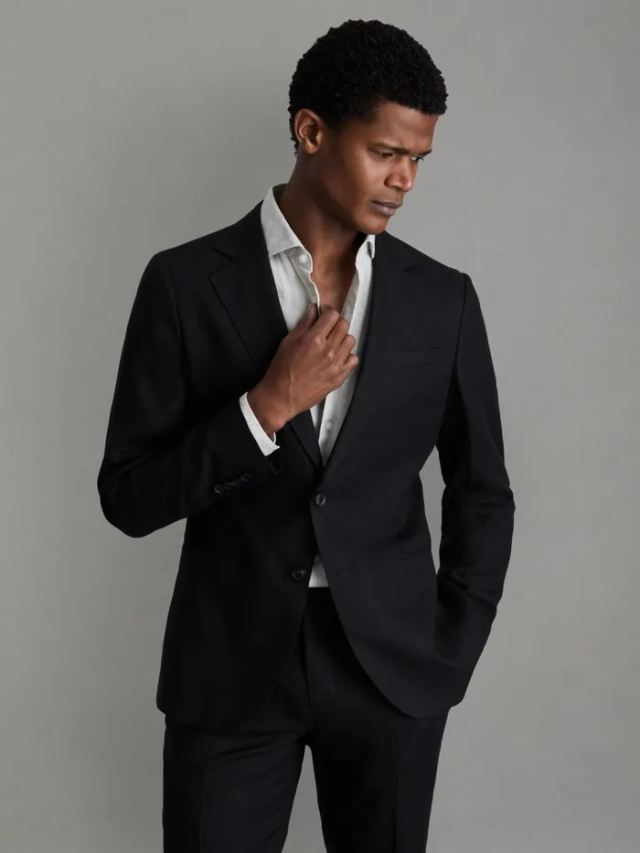 Men Reiss Suits and Tailoring Kin Slim Fit Single Breasted Linen Blazer Black Men Reiss Suits and Tailoring Kin Slim Fit Single Breasted Linen Blazer Black
