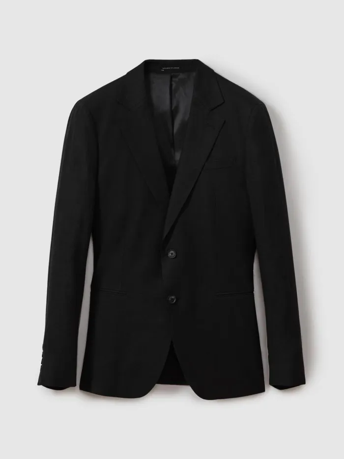 Men Reiss Suits and Tailoring Kin Slim Fit Single Breasted Linen Blazer Black