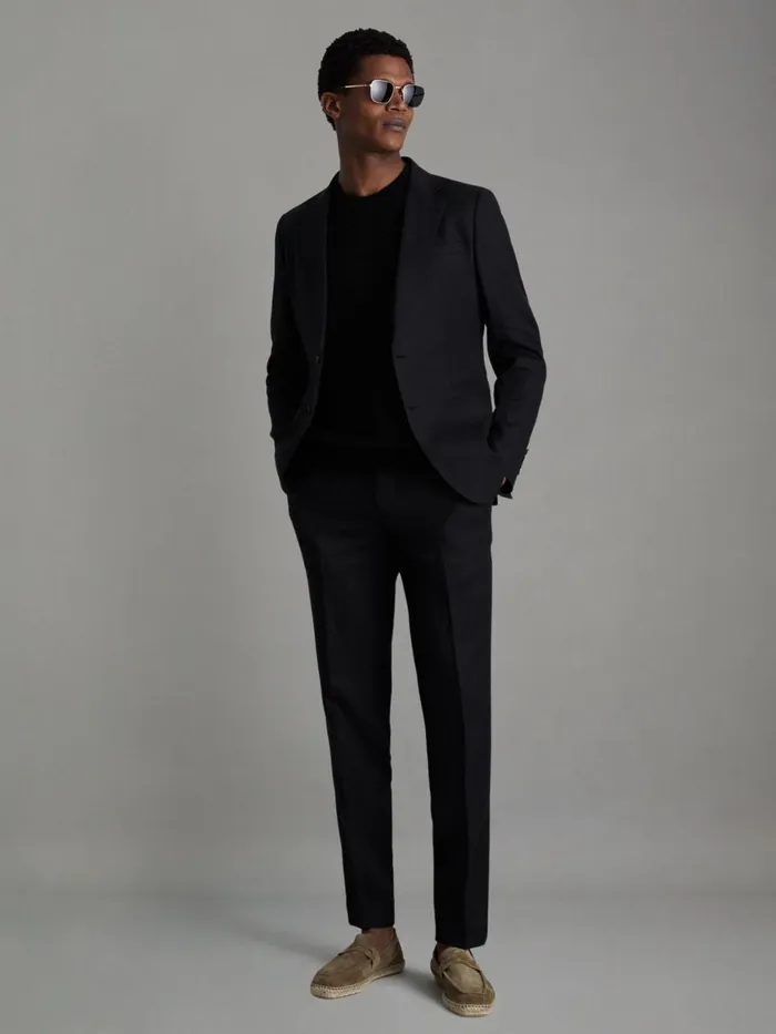 Men Reiss Suits and Tailoring Kin Slim Fit Single Breasted Linen Blazer Black