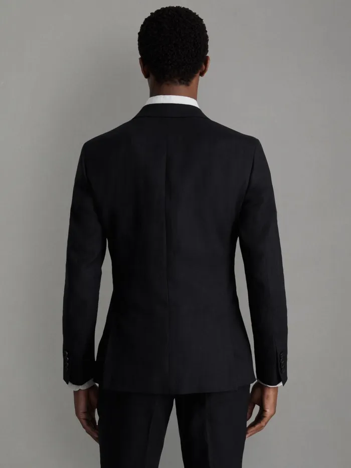 Men Reiss Suits and Tailoring Kin Slim Fit Single Breasted Linen Blazer Black