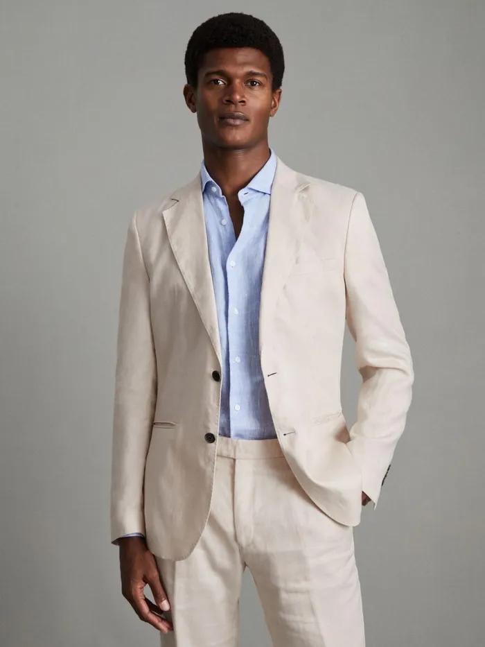 Men Reiss Suits and Tailoring Kin Slim Fit Single Breasted Linen Blazer Stone Men Reiss Suits and Tailoring Kin Slim Fit Single Breasted Linen Blazer Stone