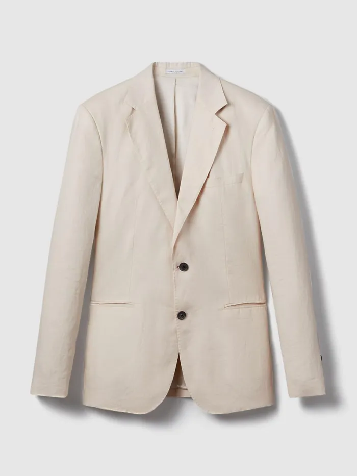 Men Reiss Suits and Tailoring Kin Slim Fit Single Breasted Linen Blazer Stone