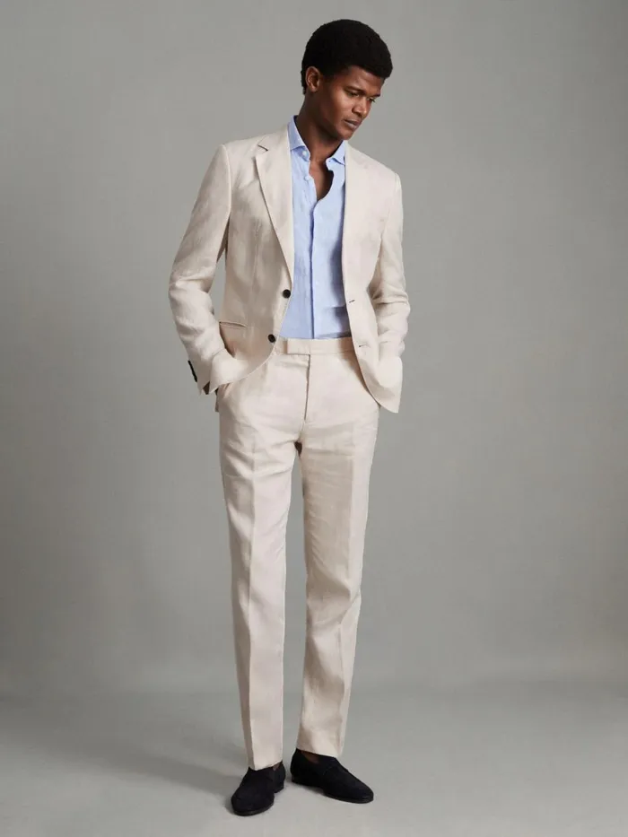 Men Reiss Suits and Tailoring Kin Slim Fit Single Breasted Linen Blazer Stone