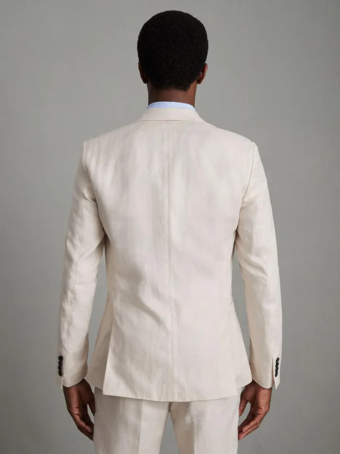 Men Reiss Suits and Tailoring Kin Slim Fit Single Breasted Linen Blazer Stone