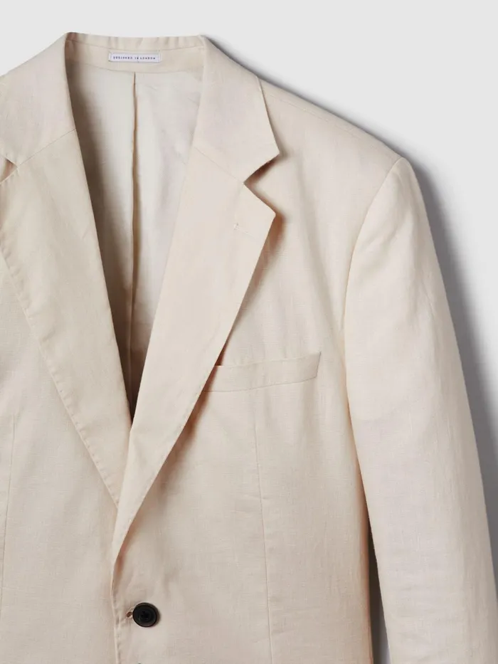 Men Reiss Suits and Tailoring Kin Slim Fit Single Breasted Linen Blazer Stone