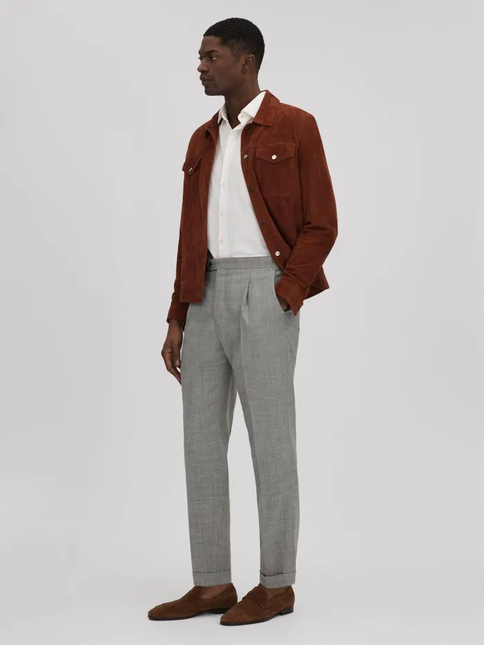 Men Reiss Suits and Tailoring Valentine Slim Fit Wool Blend Trousers With TurnUps Soft Grey