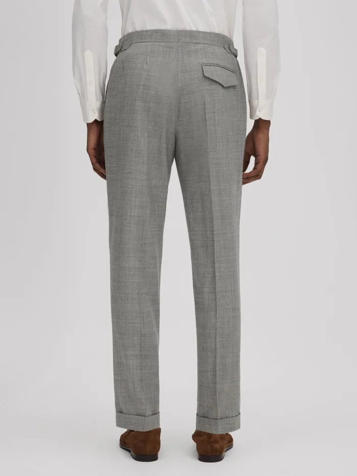 Men Reiss Suits and Tailoring Valentine Slim Fit Wool Blend Trousers With TurnUps Soft Grey