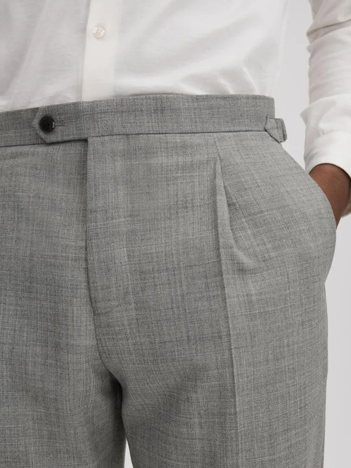 Men Reiss Suits and Tailoring Valentine Slim Fit Wool Blend Trousers With TurnUps Soft Grey