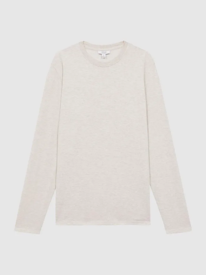Men Reiss Sweats Hoodies and Joggers Adam Crew Neck Fleece Lined Jumper Oatmeal Melange