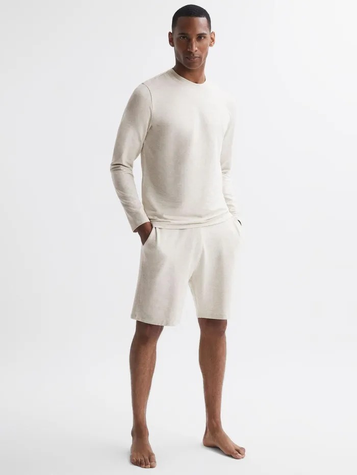 Men Reiss Sweats Hoodies and Joggers Adam Crew Neck Fleece Lined Jumper Oatmeal Melange