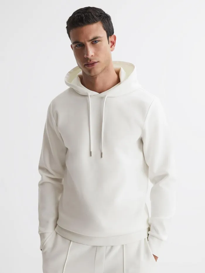 Men Reiss Sweats Hoodies and Joggers Fabien Interlock Jersey Drawstring Hoodie White