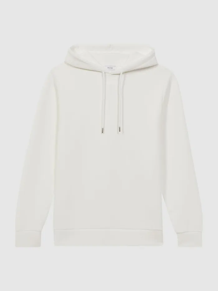 Men Reiss Sweats Hoodies and Joggers Fabien Interlock Jersey Drawstring Hoodie White