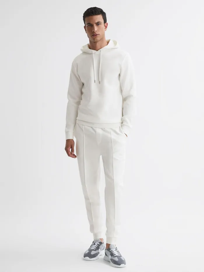 Men Reiss Sweats Hoodies and Joggers Fabien Interlock Jersey Drawstring Hoodie White