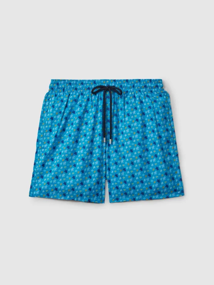 Men Reiss Swimwear Foldable Turtle Print Swim Shorts Bleu Hawai
