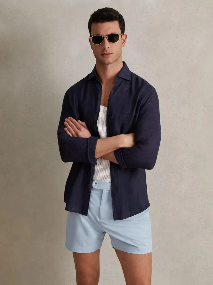 Men Reiss Swimwear Sun Side Adjuster Swim Shorts Soft Blue